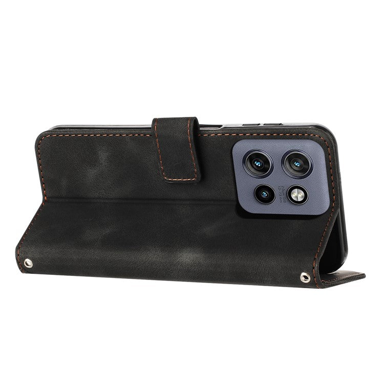 For Motorola Edge 50 Neo 5G / Moto S50 5G / Thinkphone 25 5G Case Handbag Imprinted Triangle Leather Phone Cover - Black