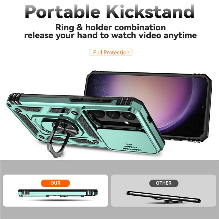 For Samsung Galaxy S25+ Case PC + TPU Phone Cover Lens Ultimate Protection Kickstand - Blackish Green