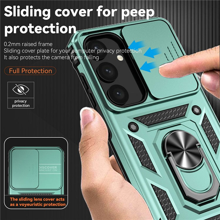 For Samsung Galaxy S25+ Case PC + TPU Phone Cover Lens Ultimate Protection Kickstand - Blackish Green