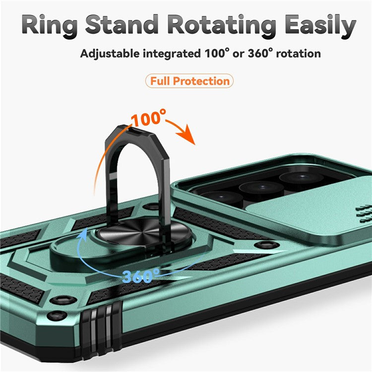 For Samsung Galaxy S25+ Case PC + TPU Phone Cover Lens Ultimate Protection Kickstand - Blackish Green