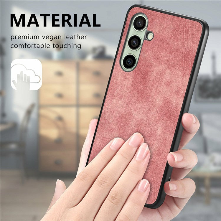 For Samsung Galaxy S24 FE Case Retro Leather + TPU Shockproof Protective Phone Cover - Brown