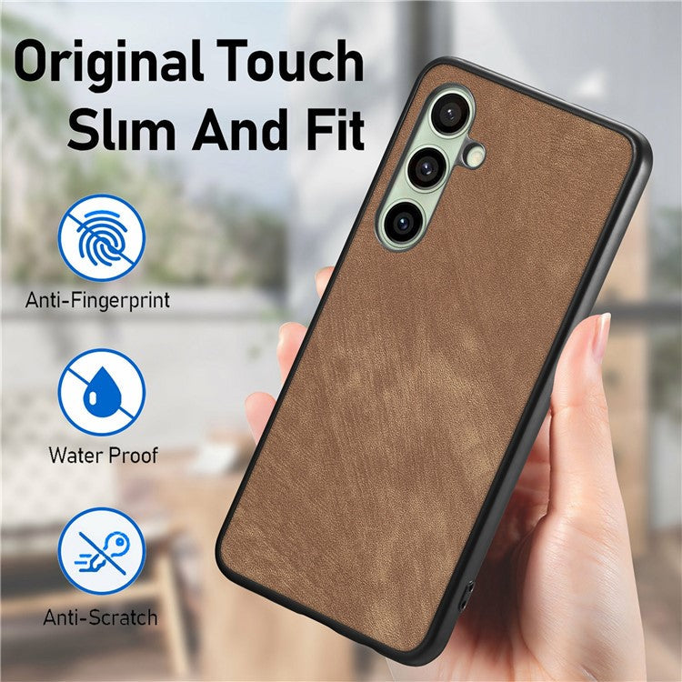 For Samsung Galaxy S24 FE Case Retro Leather + TPU Shockproof Protective Phone Cover - Brown