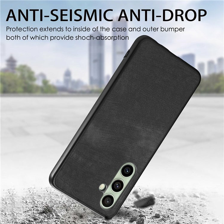 For Samsung Galaxy S24 FE Case Retro Leather + TPU Shockproof Protective Phone Cover - Brown