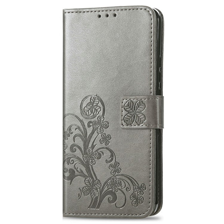 For Google Pixel 9 / Pixel 9 Pro Leather Case Four-Leaf Clover Wallet Phone Cover - Grey