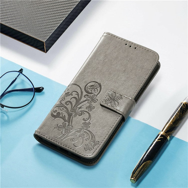 For Google Pixel 9 / Pixel 9 Pro Leather Case Four-Leaf Clover Wallet Phone Cover - Grey