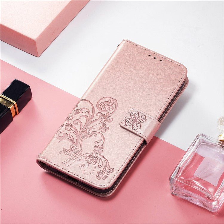 For Google Pixel 9 / Pixel 9 Pro Leather Case Four-Leaf Clover Wallet Phone Cover - Rose Gold