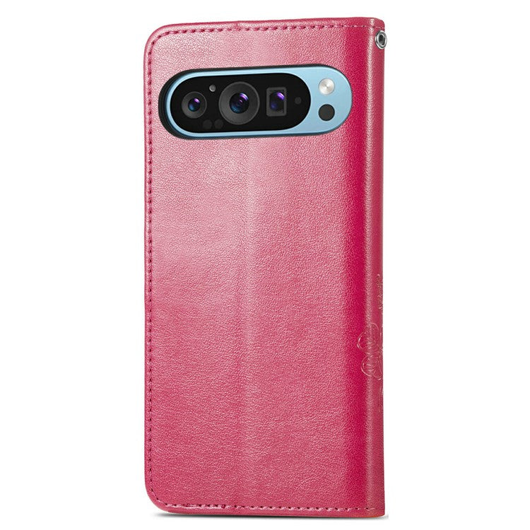 For Google Pixel 9 / Pixel 9 Pro Leather Case Four-Leaf Clover Wallet Phone Cover - Rose
