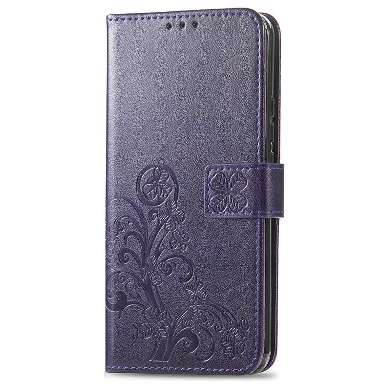 For Google Pixel 9 / Pixel 9 Pro Leather Case Four-Leaf Clover Wallet Phone Cover - Purple