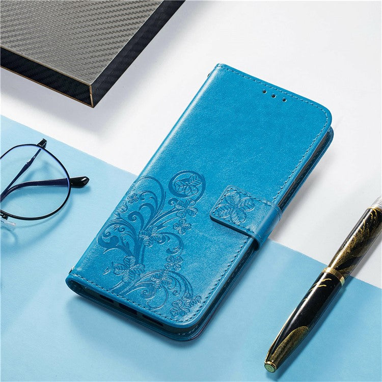 For Google Pixel 9 / Pixel 9 Pro Leather Case Four-Leaf Clover Wallet Phone Cover - Blue