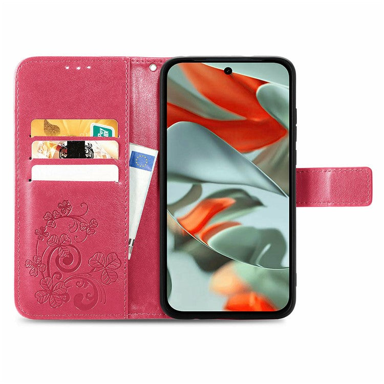 For Google Pixel 9 Pro XL Leather Case Four-Leaf Clover Wallet Phone Cover - Rose