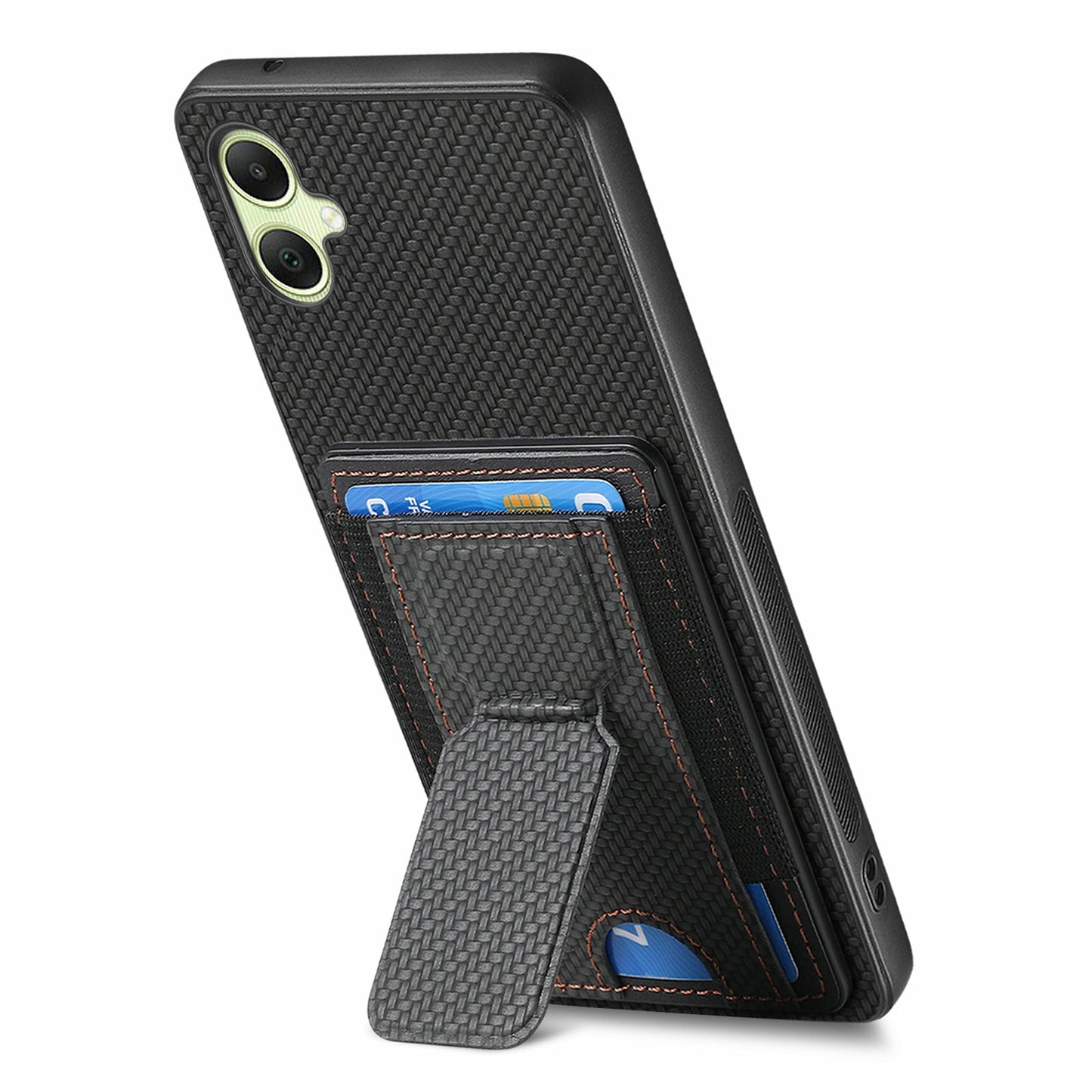 For Samsung Galaxy A06 Case Kickstand Card Holder Leather Back Cover - Black