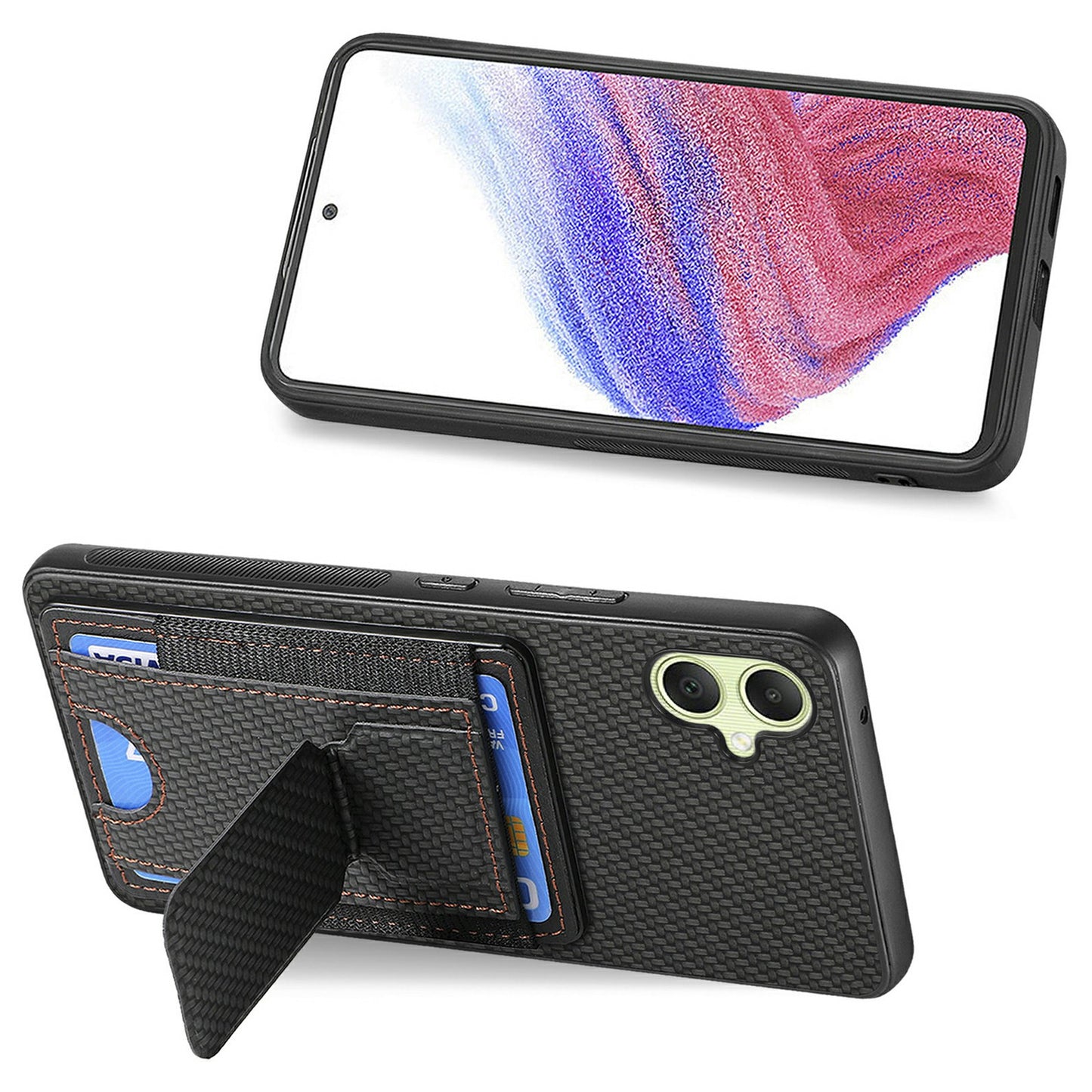 For Samsung Galaxy A06 Case Kickstand Card Holder Leather Back Cover - Black