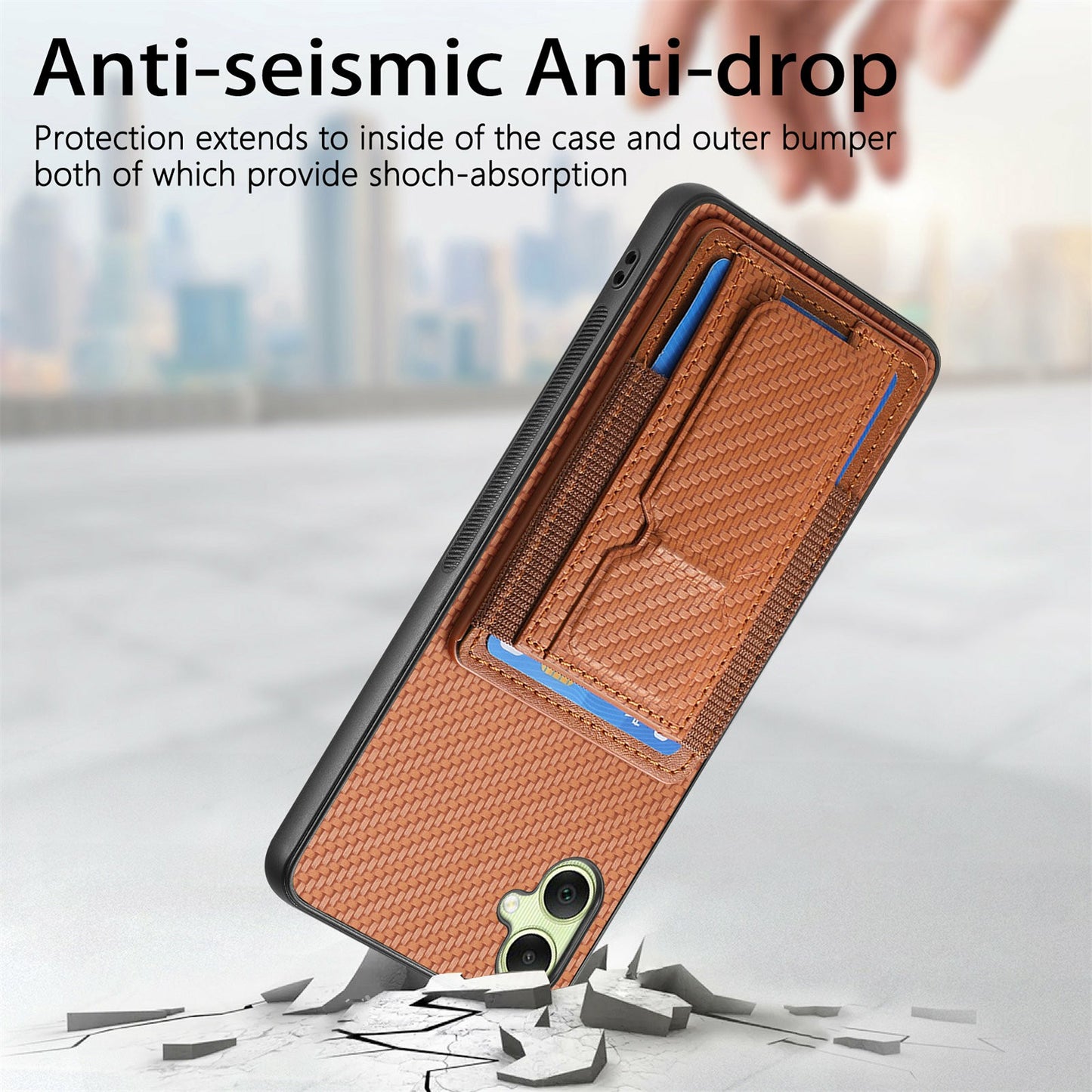 For Samsung Galaxy A06 Case Kickstand Card Holder Leather Back Cover - Black
