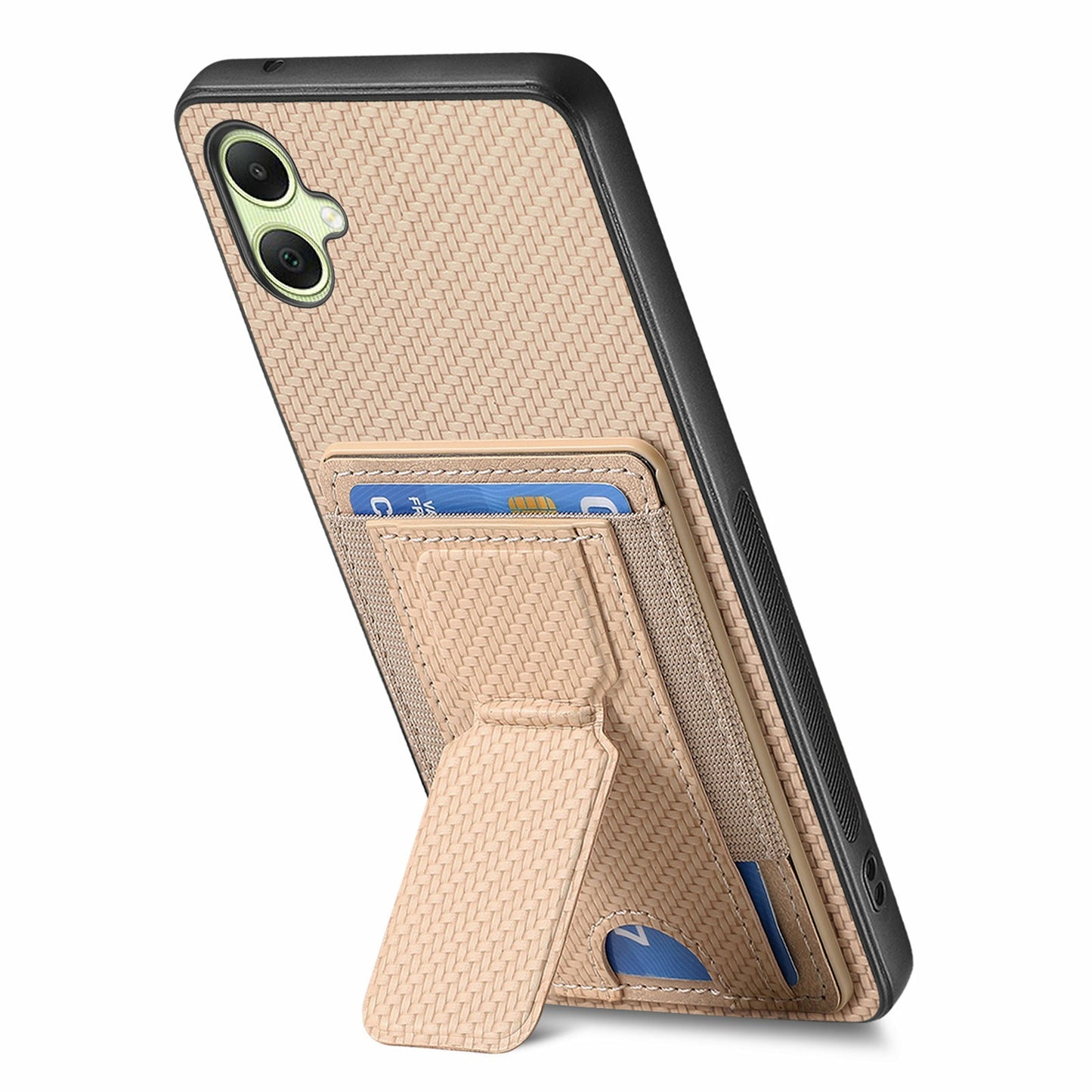 For Samsung Galaxy A06 Case Kickstand Card Holder Leather Back Cover - Beige