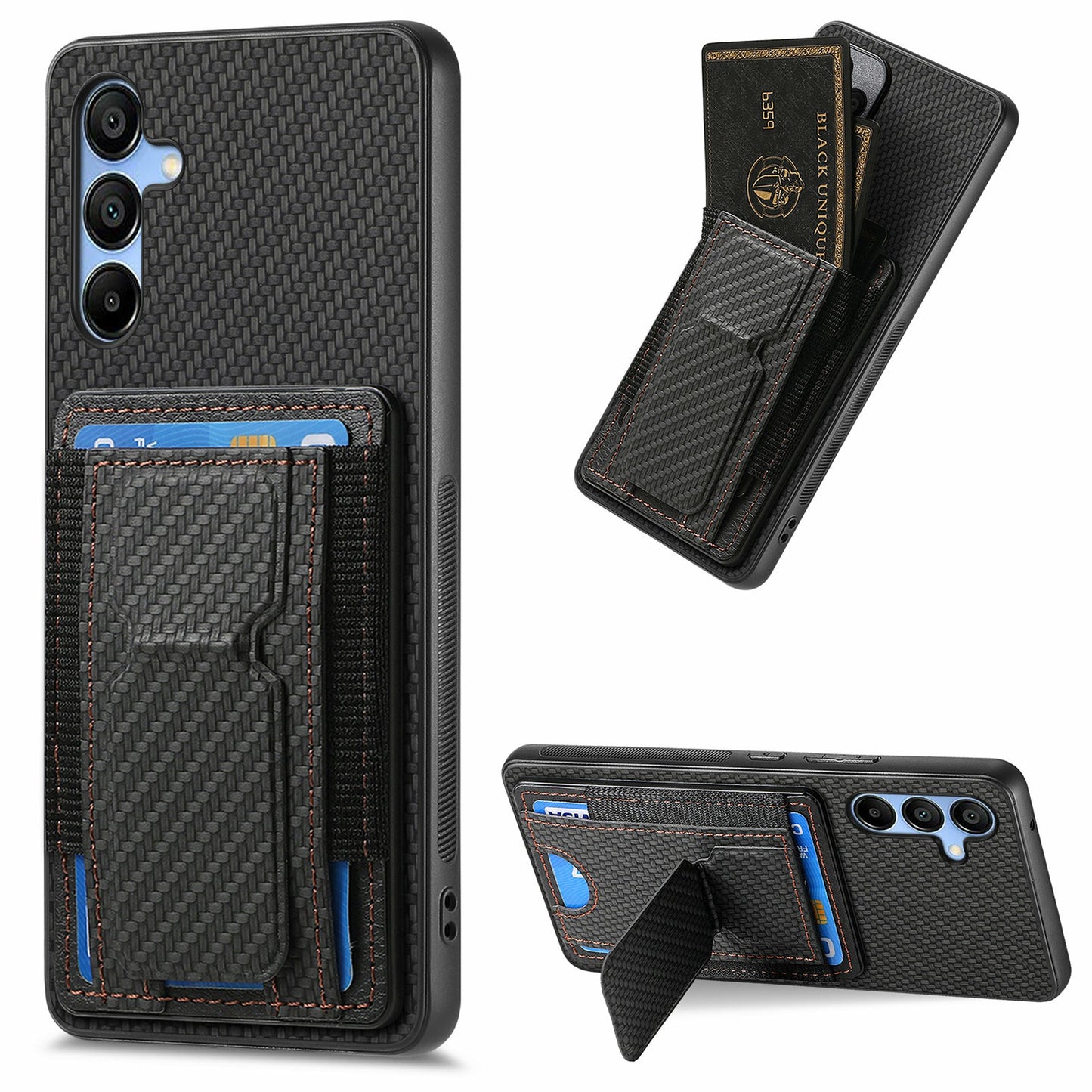 For Samsung Galaxy A16 4G / 5G Case Kickstand Card Holder Leather Back Cover - Black