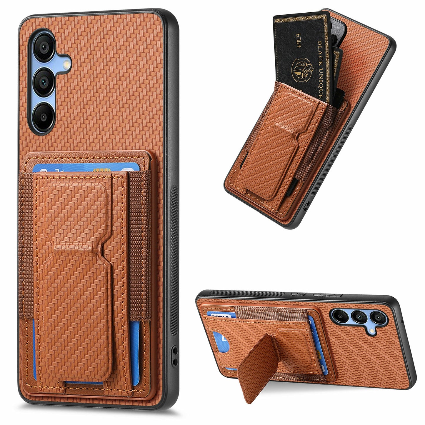 For Samsung Galaxy A16 4G / 5G Case Kickstand Card Holder Leather Back Cover - Brown