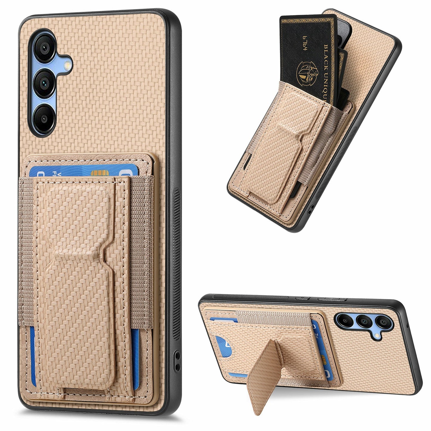 For Samsung Galaxy A16 4G / 5G Case Kickstand Card Holder Leather Back Cover - Beige