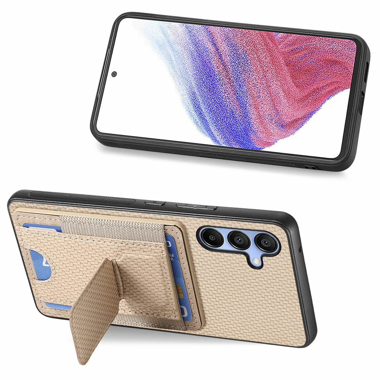 For Samsung Galaxy A16 4G / 5G Case Kickstand Card Holder Leather Back Cover - Beige