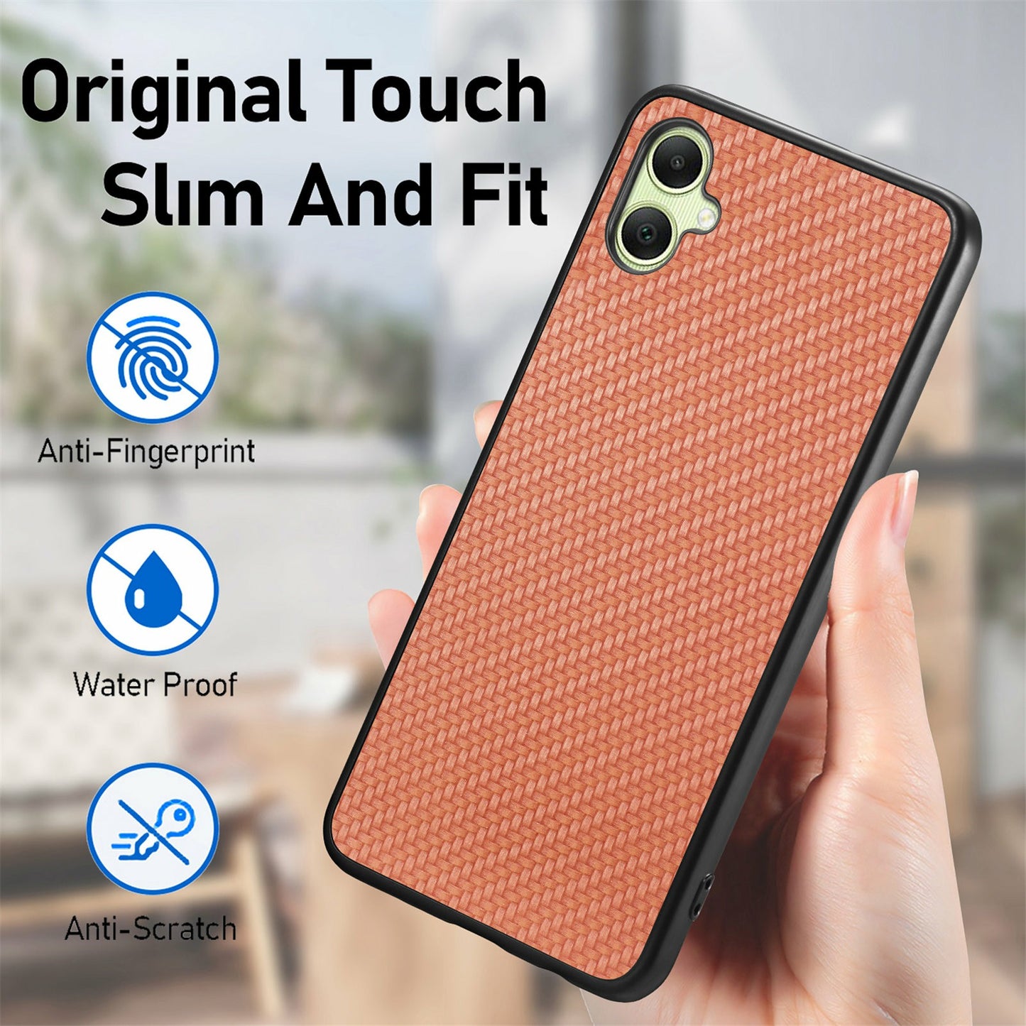 For Samsung Galaxy A06 Case Carbon Fiber Texture PU+PC+TPU Phone Cover - Black