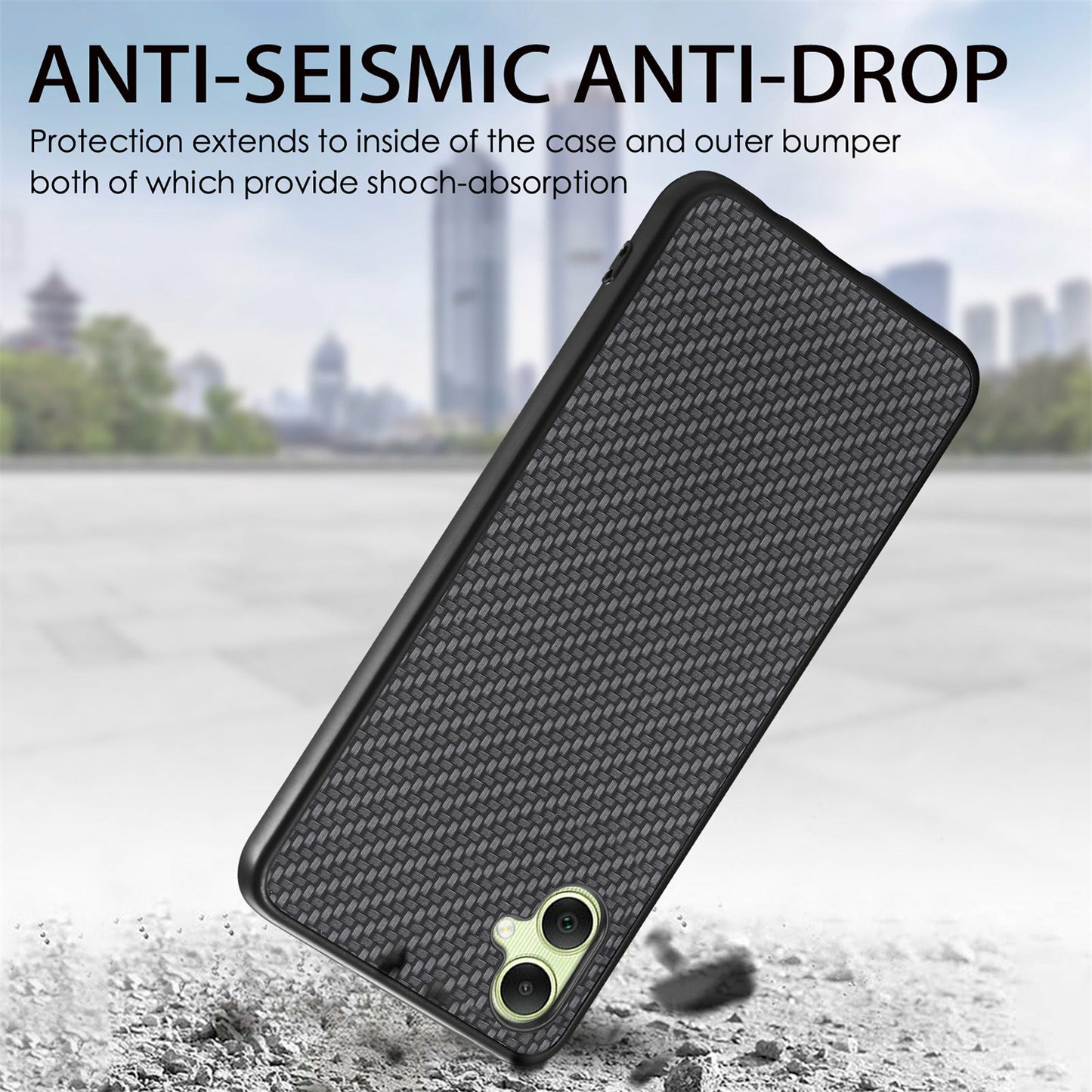 For Samsung Galaxy A06 Case Carbon Fiber Texture PU+PC+TPU Phone Cover - Apricot