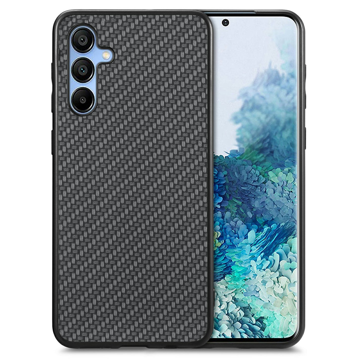 For Samsung Galaxy A16 4G / 5G Case Carbon Fiber Texture PU+PC+TPU Phone Cover - Black