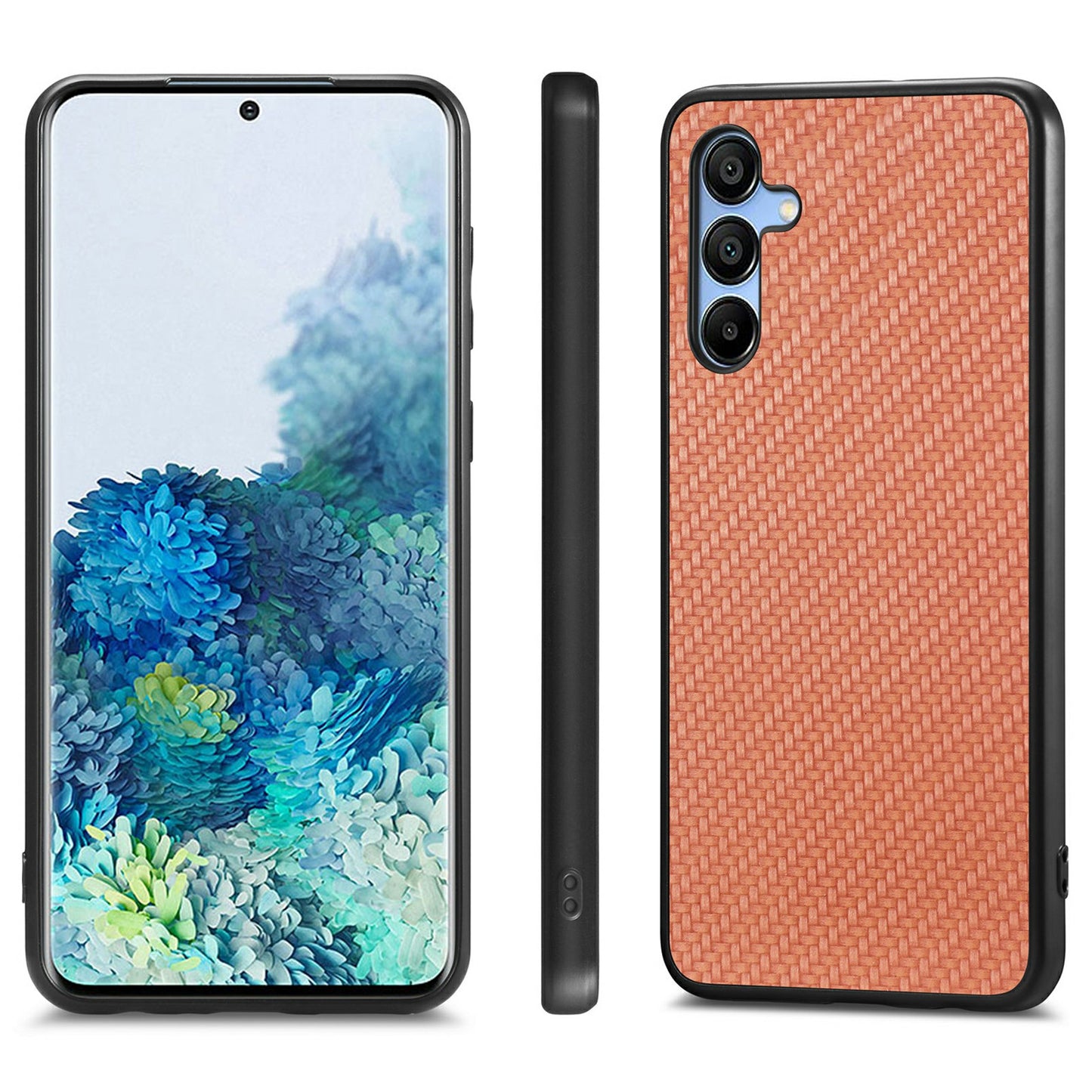 For Samsung Galaxy A16 4G / 5G Case Carbon Fiber Texture PU+PC+TPU Phone Cover - Brown