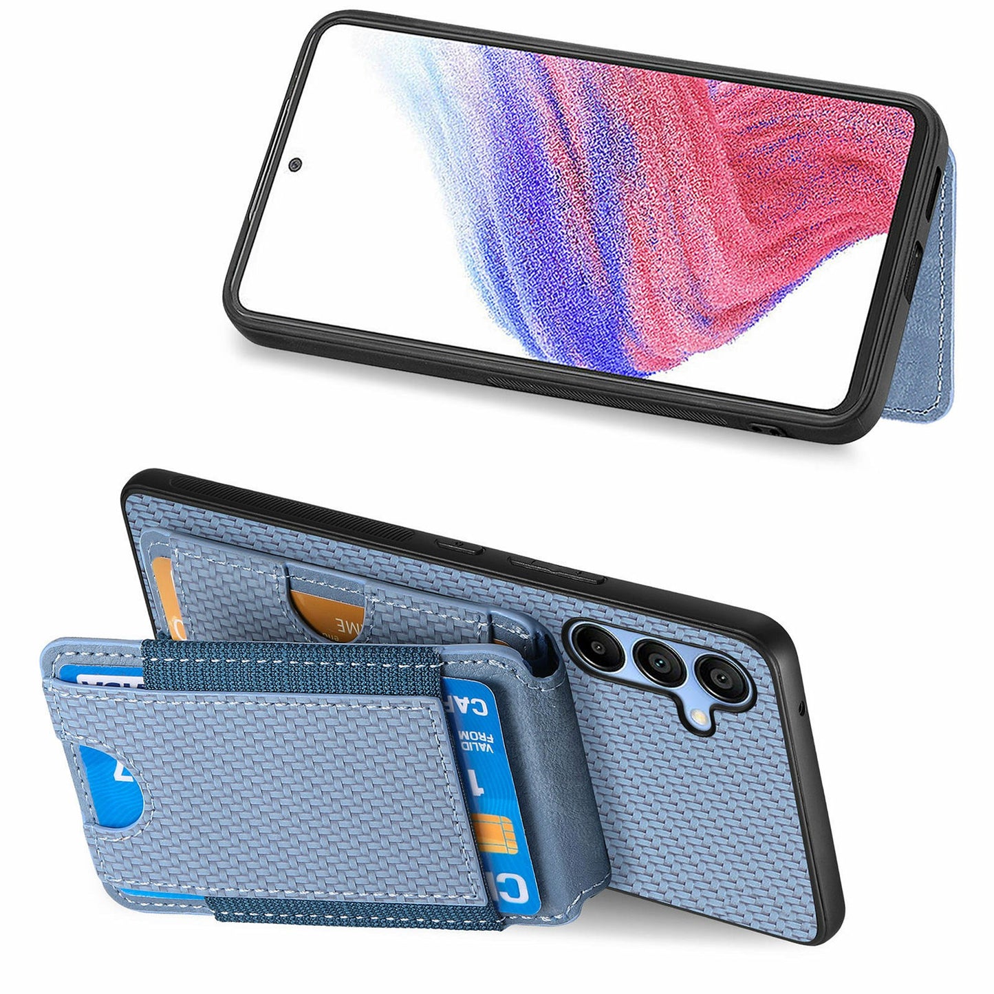 For Samsung Galaxy A16 4G / 5G Case Card Holder Leather+PC+TPU Kickstand Phone Cover - Blue