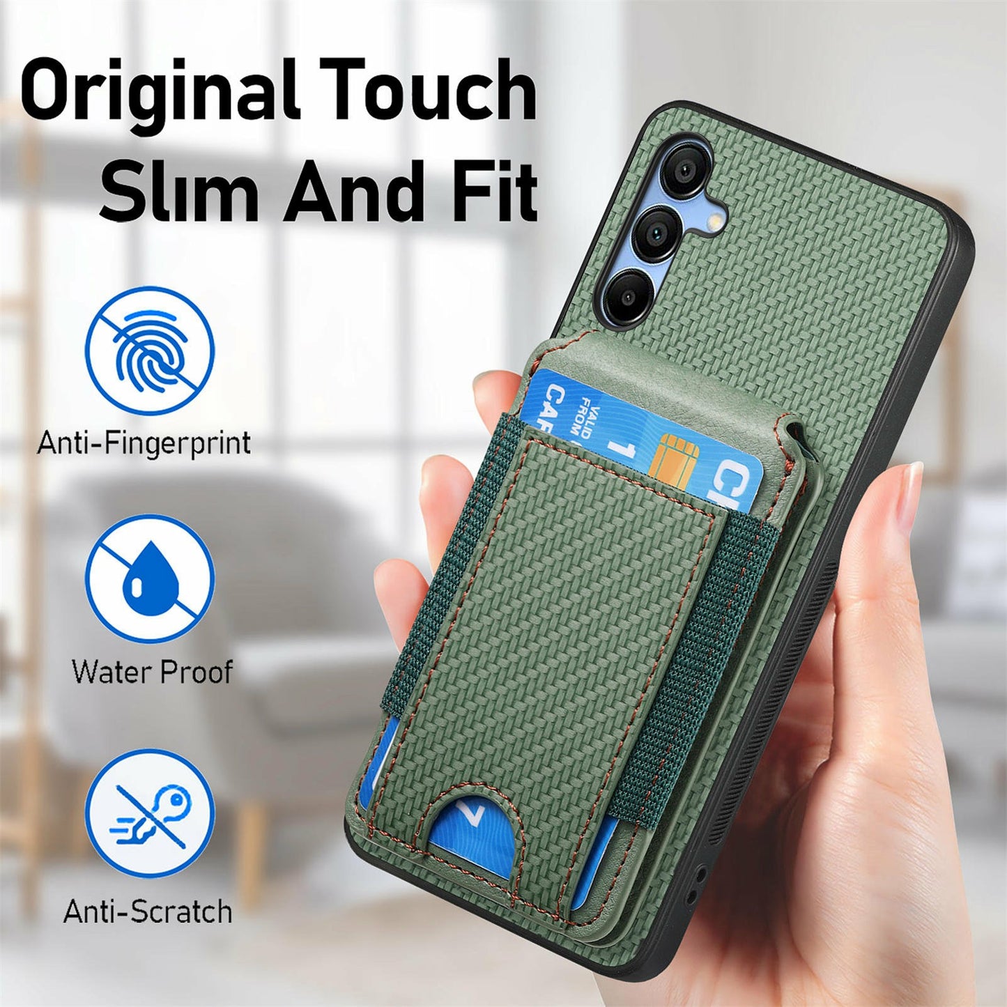 For Samsung Galaxy A16 4G / 5G Case Card Holder Leather+PC+TPU Kickstand Phone Cover - Black