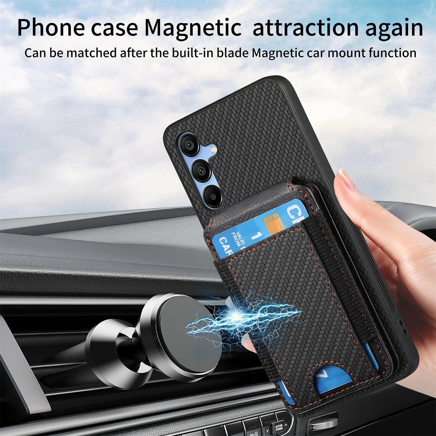 For Samsung Galaxy A16 4G / 5G Case Card Holder Leather+PC+TPU Kickstand Phone Cover - Black