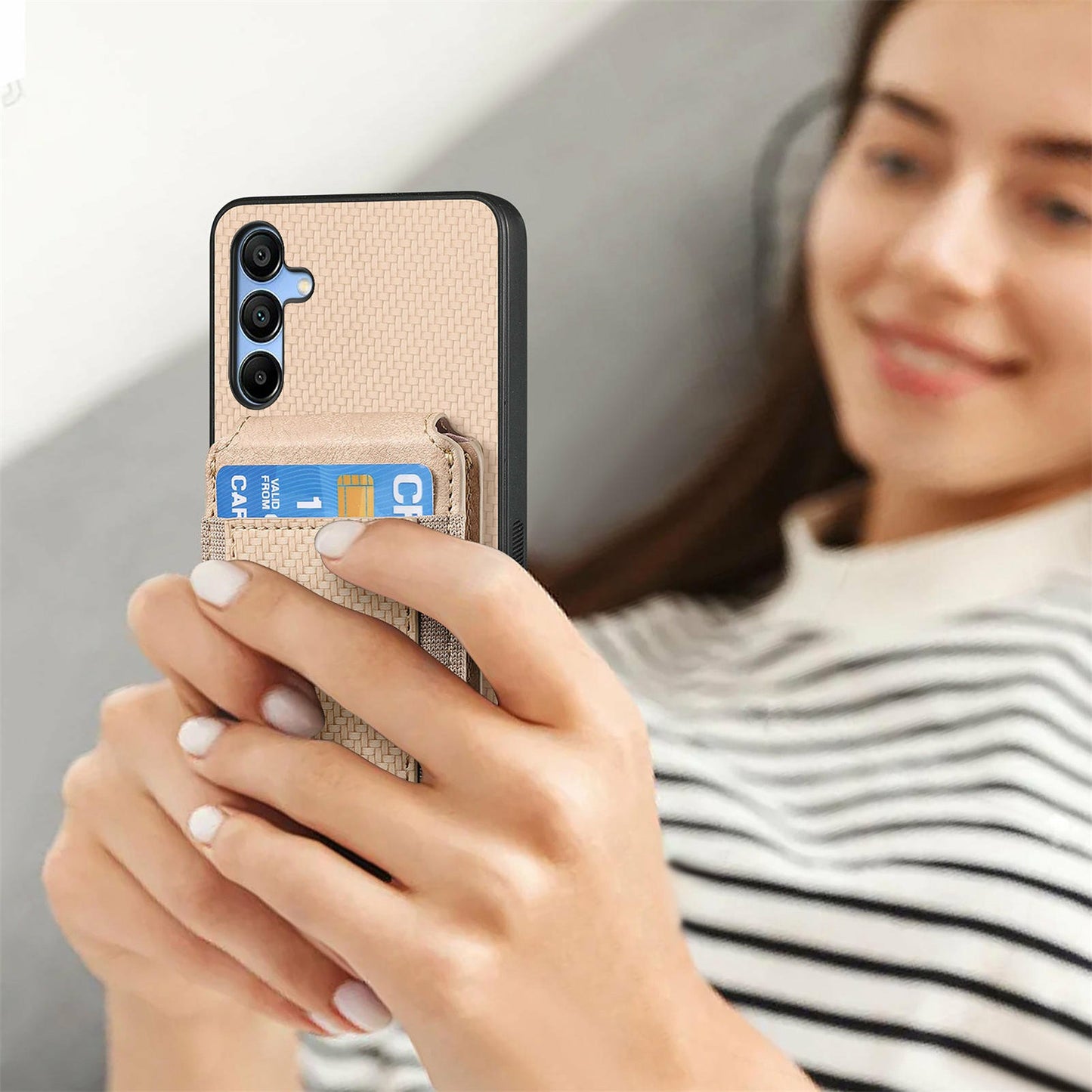 For Samsung Galaxy A16 4G / 5G Case Card Holder Leather+PC+TPU Kickstand Phone Cover - Black