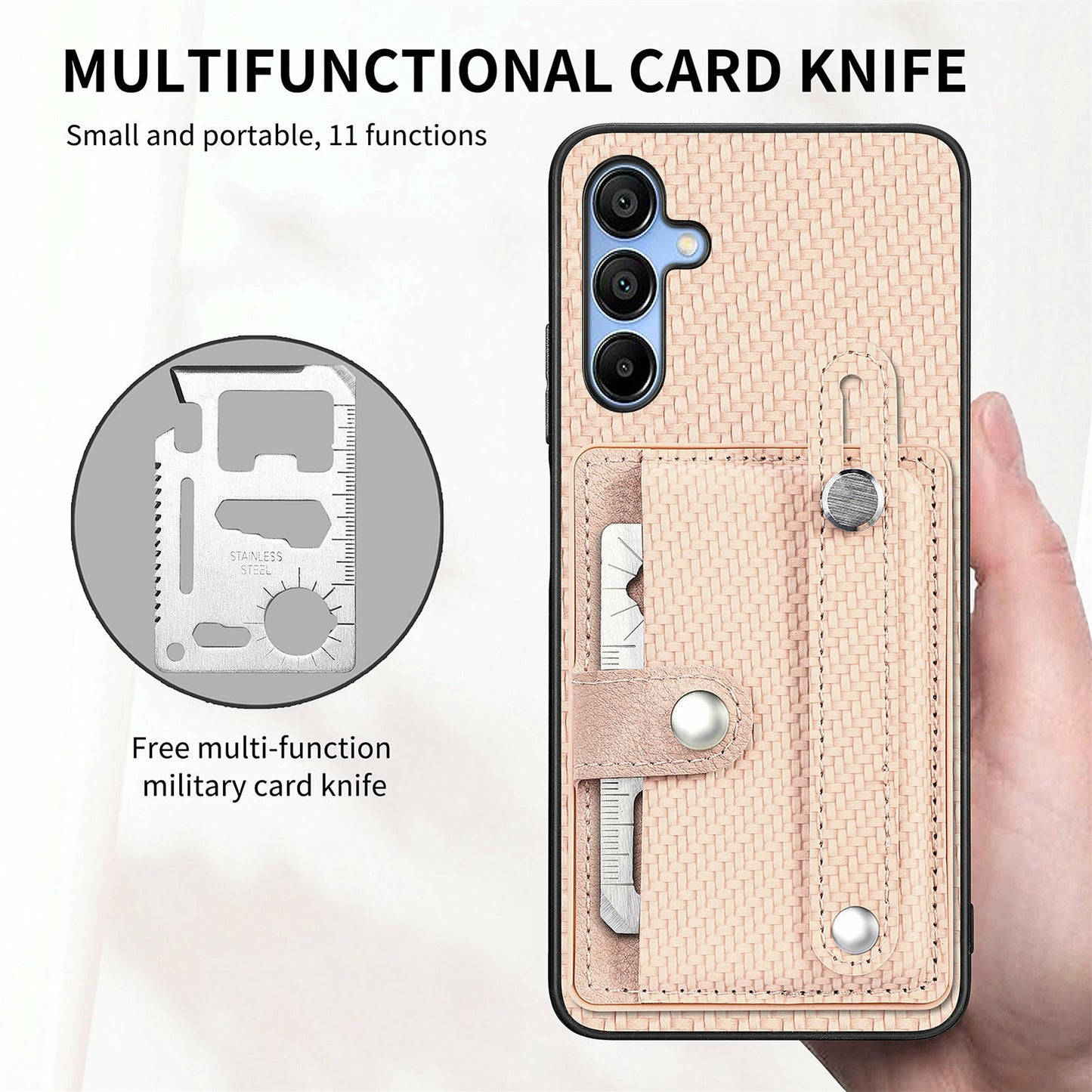 For Samsung Galaxy A16 4G / 5G Case Wristband Anti-Drop Leather Back Cover Card Holder - Khaki