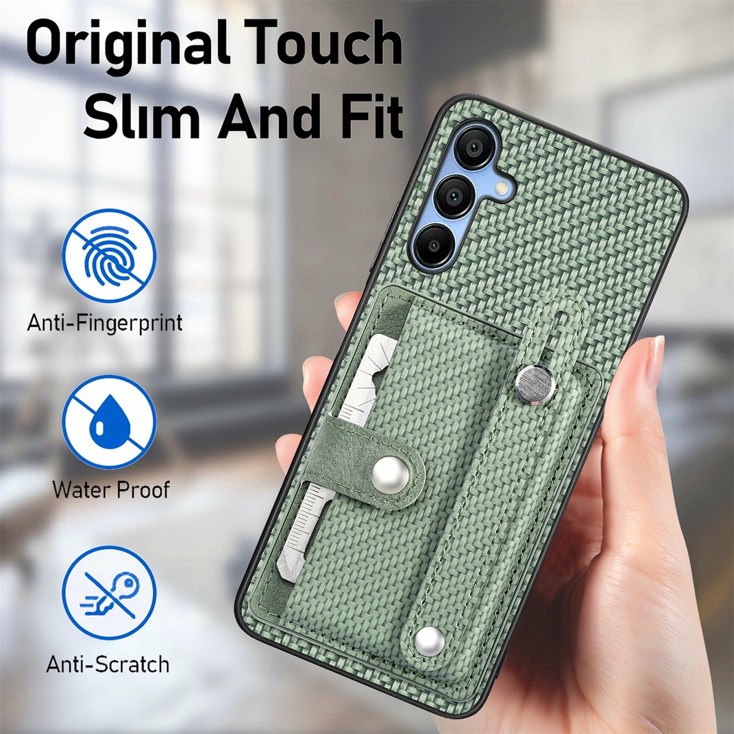 For Samsung Galaxy A16 4G / 5G Case Wristband Anti-Drop Leather Back Cover Card Holder - Blue