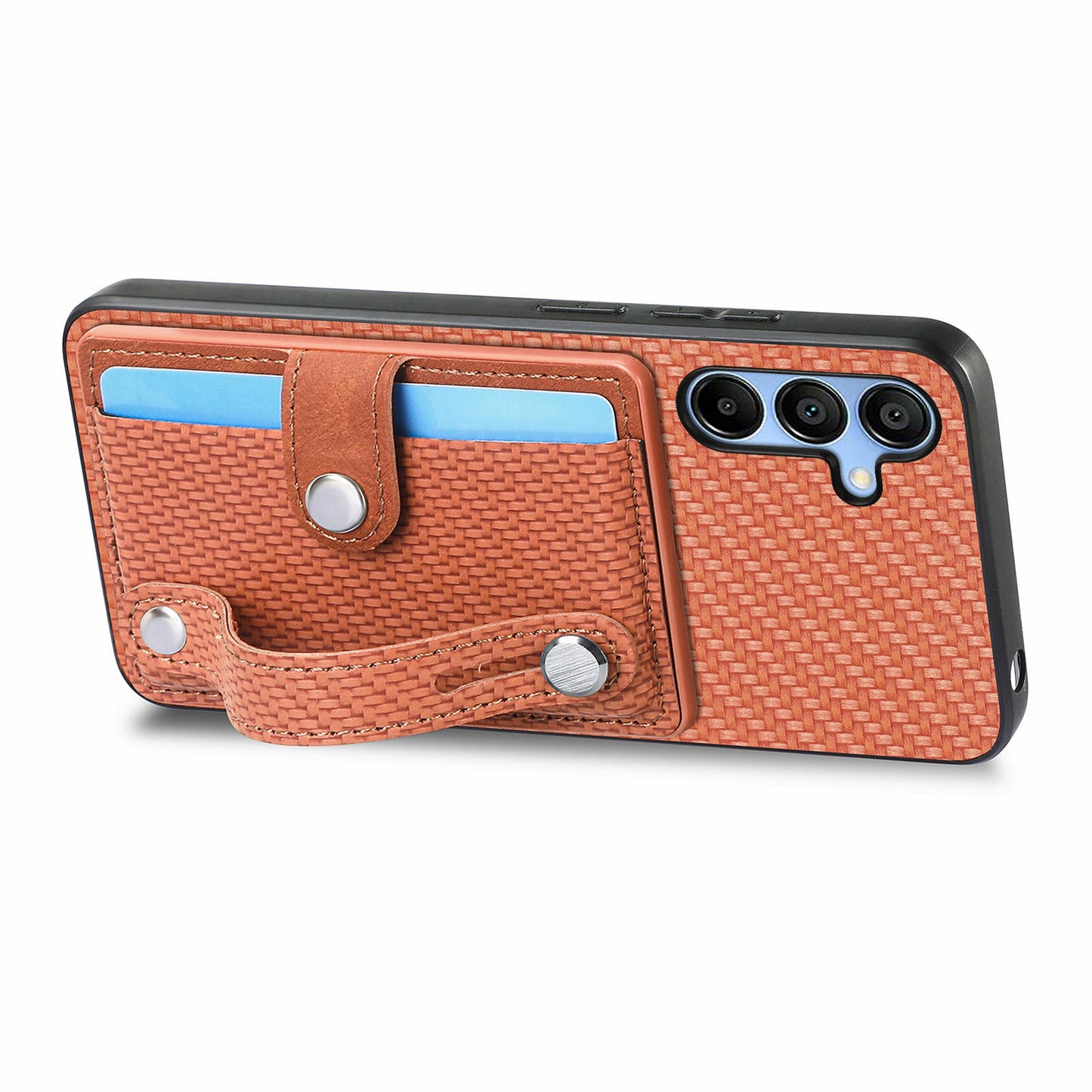 For Samsung Galaxy A16 4G / 5G Case Wristband Anti-Drop Leather Back Cover Card Holder - Brown