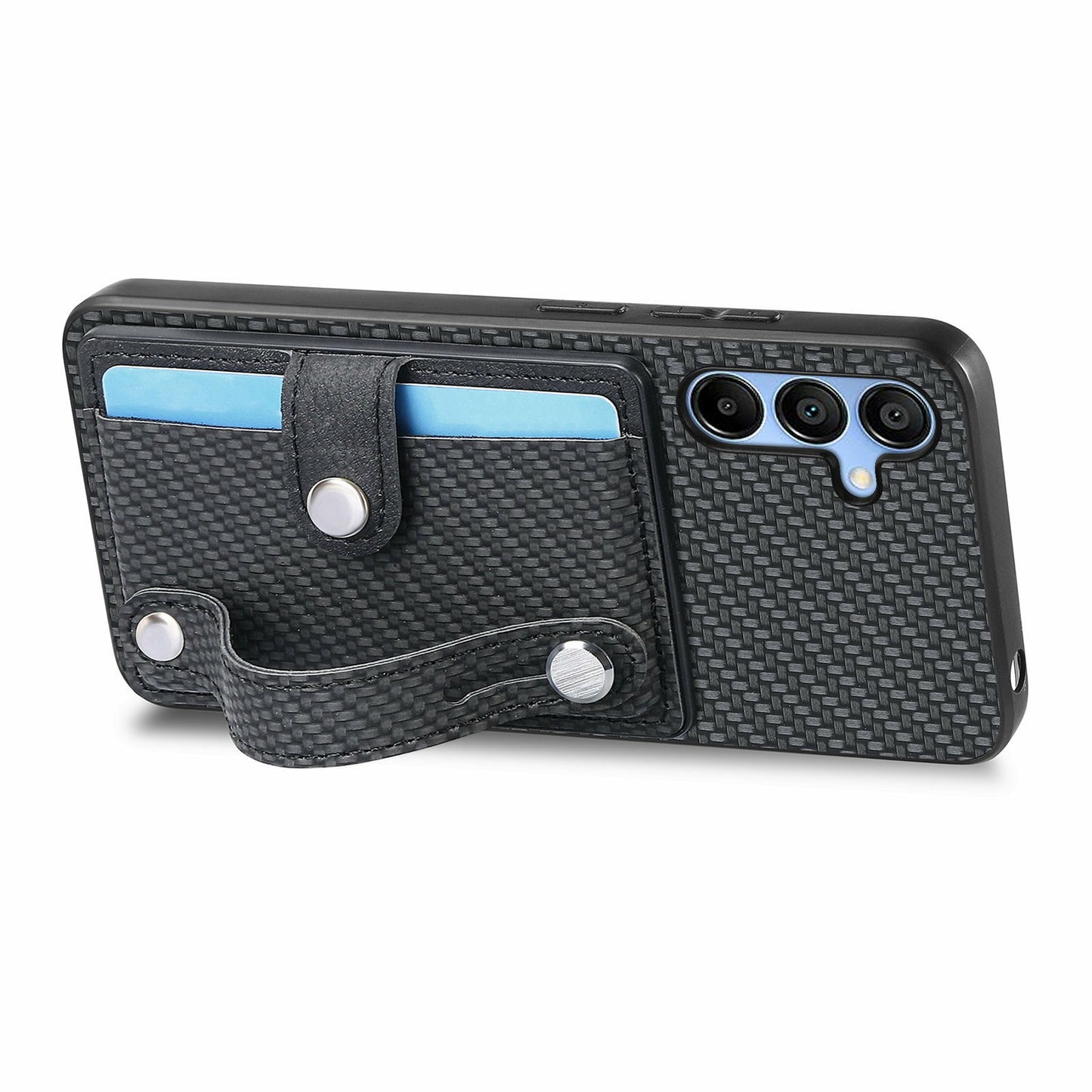 For Samsung Galaxy A16 4G / 5G Case Wristband Anti-Drop Leather Back Cover Card Holder - Black