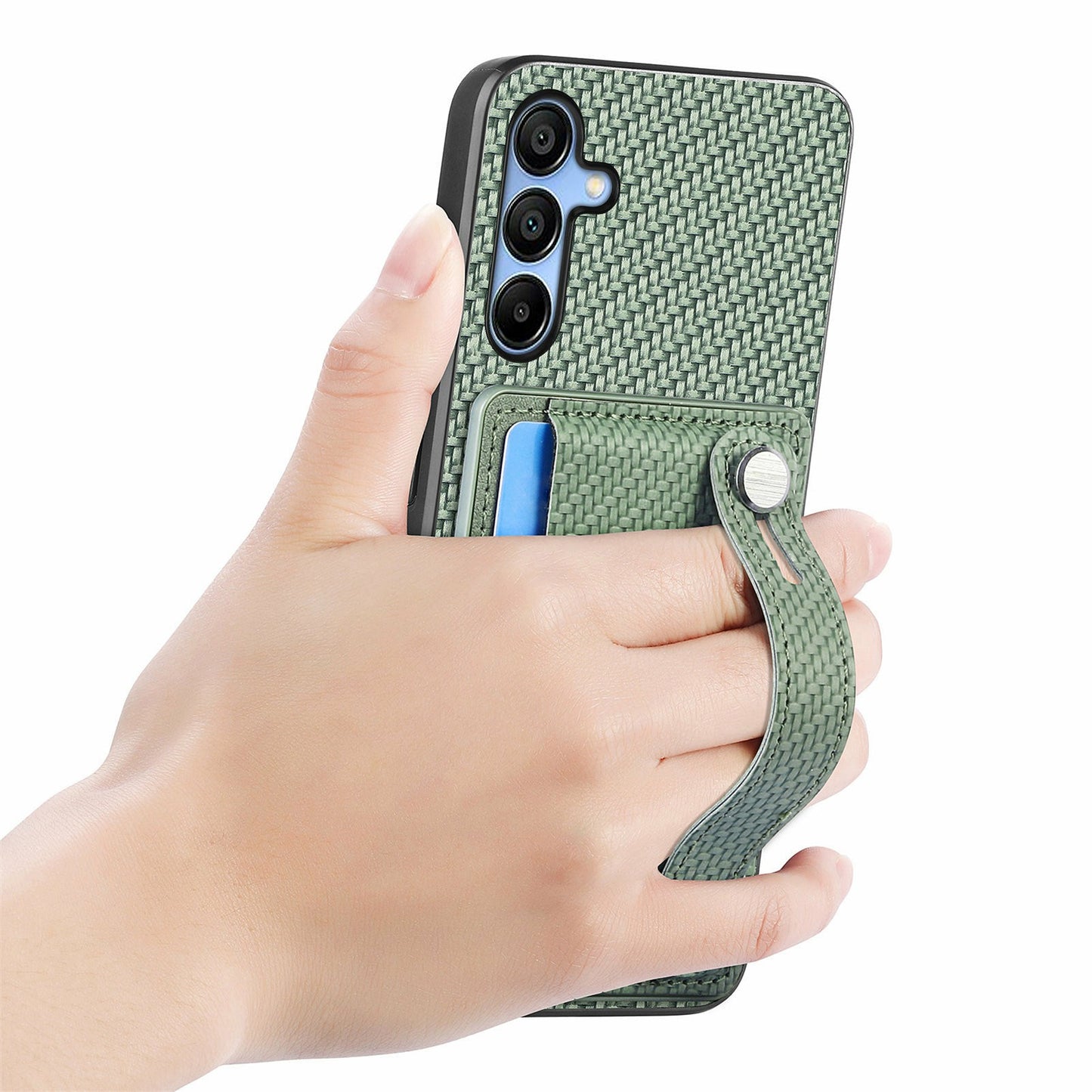 For Samsung Galaxy A16 4G / 5G Case Wristband Anti-Drop Leather Back Cover Card Holder - Green