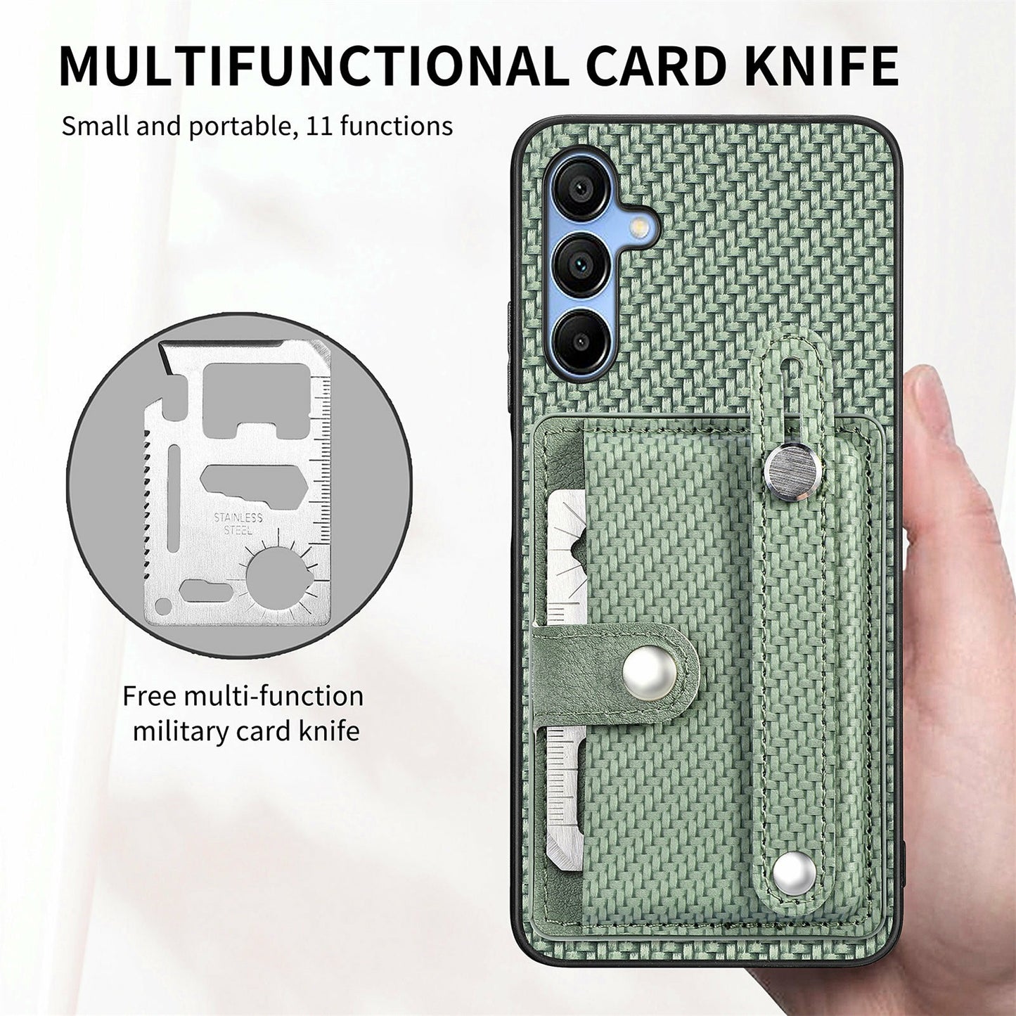 For Samsung Galaxy A16 4G / 5G Case Wristband Anti-Drop Leather Back Cover Card Holder - Green