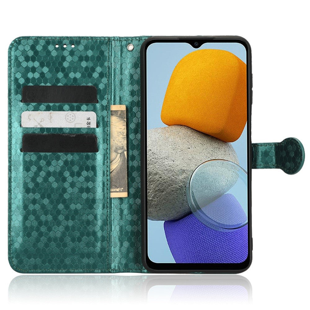 For Samsung Galaxy M23 5G / F23 5G PU Leather Wallet Flip Cover Dot Pattern Imprinted Magnetic Closure Stand Shockproof TPU Phone Case with Strap - Green