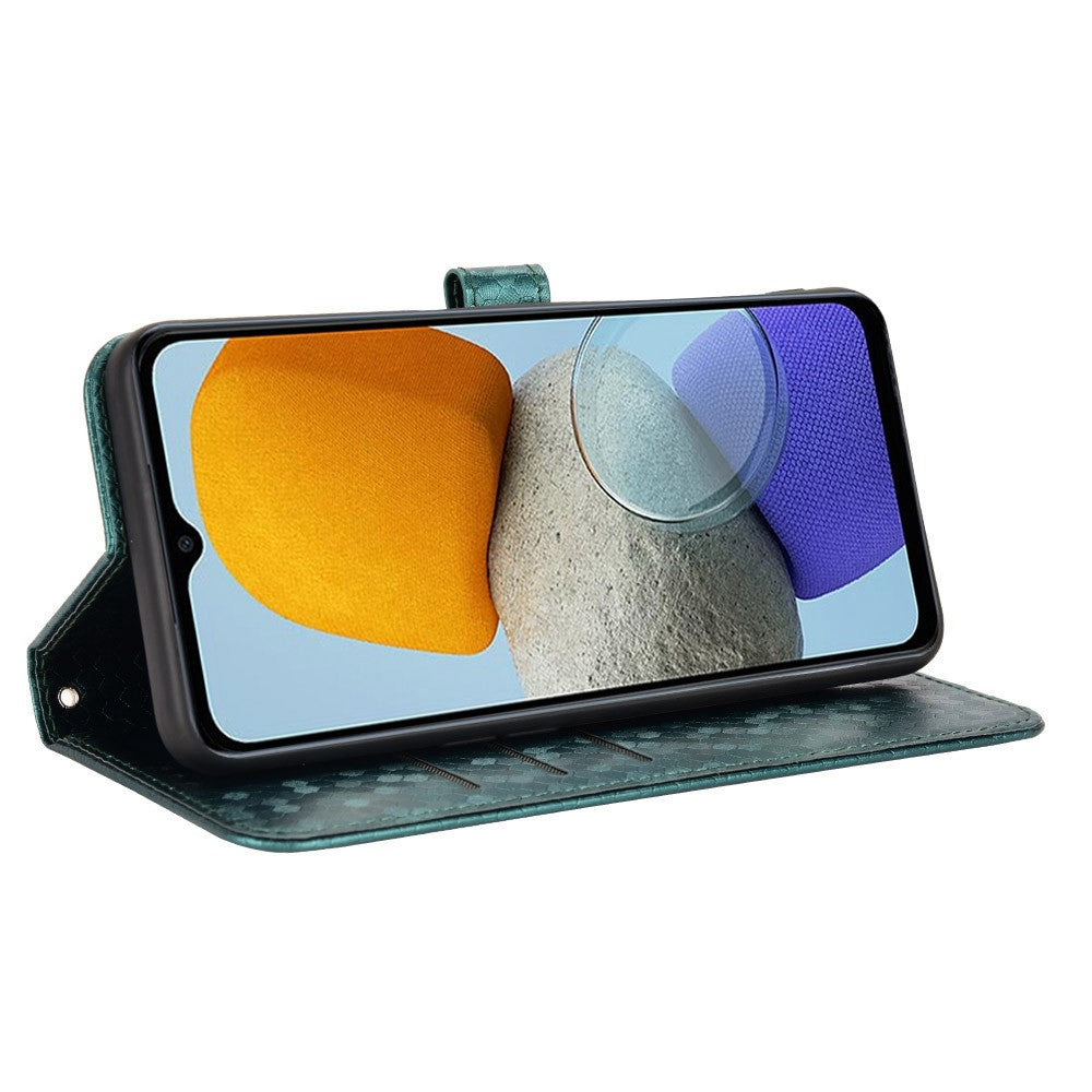 For Samsung Galaxy M23 5G / F23 5G PU Leather Wallet Flip Cover Dot Pattern Imprinted Magnetic Closure Stand Shockproof TPU Phone Case with Strap - Green