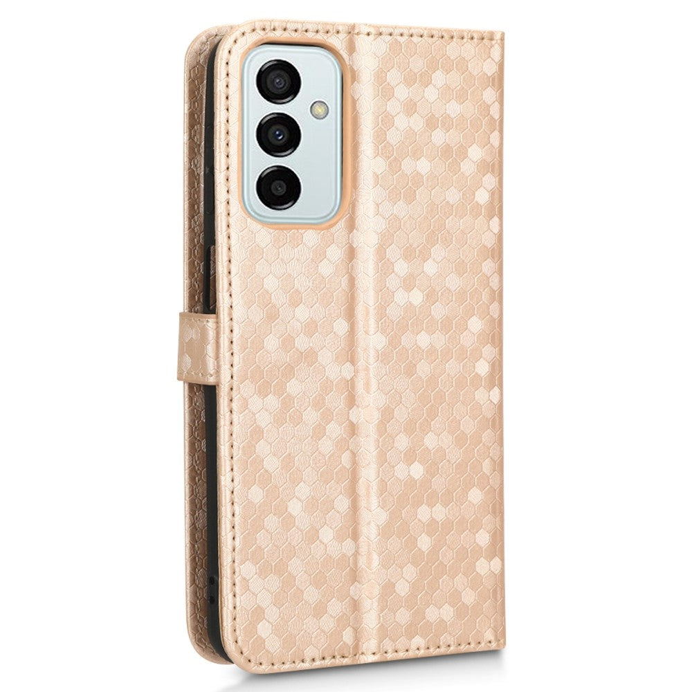 For Samsung Galaxy M23 5G / F23 5G PU Leather Wallet Flip Cover Dot Pattern Imprinted Magnetic Closure Stand Shockproof TPU Phone Case with Strap - Rose Gold