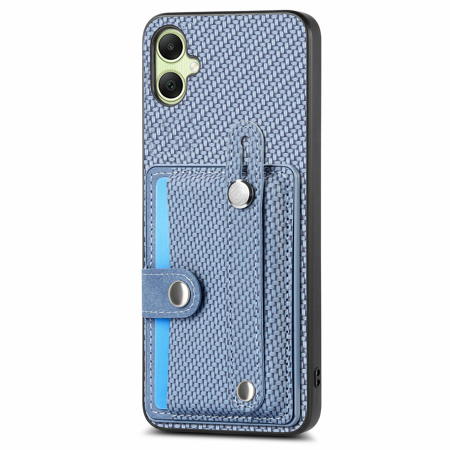 For Samsung Galaxy A06 Case Wristband Anti-Drop Leather Back Cover Card Holder - Blue