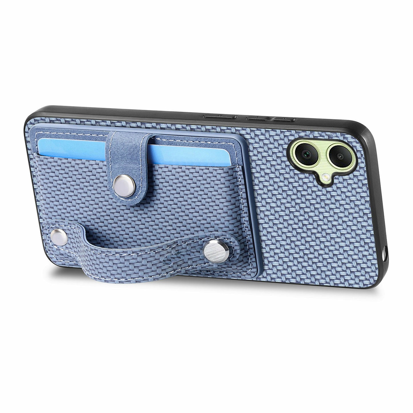 For Samsung Galaxy A06 Case Wristband Anti-Drop Leather Back Cover Card Holder - Blue