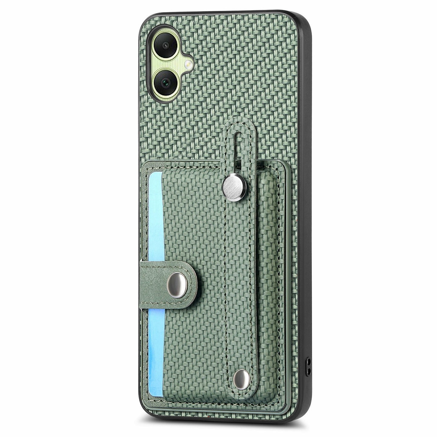 For Samsung Galaxy A06 Case Wristband Anti-Drop Leather Back Cover Card Holder - Green