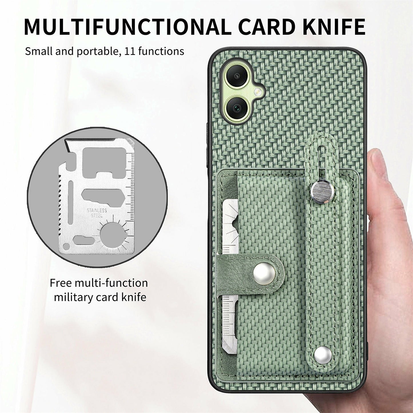 For Samsung Galaxy A06 Case Wristband Anti-Drop Leather Back Cover Card Holder - Green