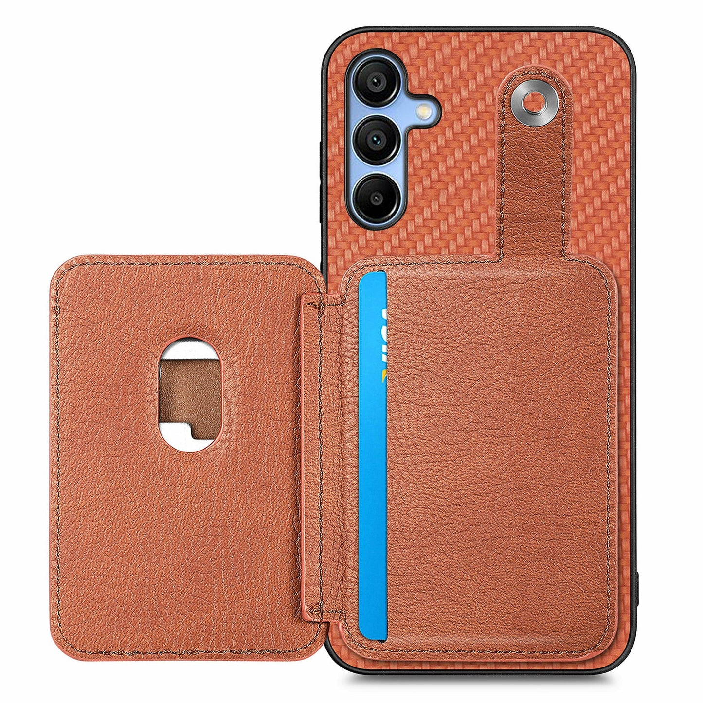 For Samsung Galaxy A16 4G / 5G Case Card Holder Leather+PC+TPU Phone Cover with Card Knife - Brown