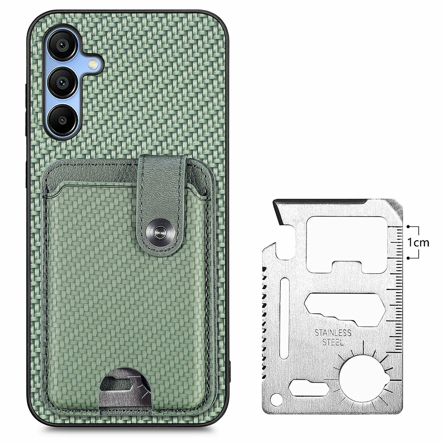 For Samsung Galaxy A16 4G / 5G Case Card Holder Leather+PC+TPU Phone Cover with Card Knife - Green