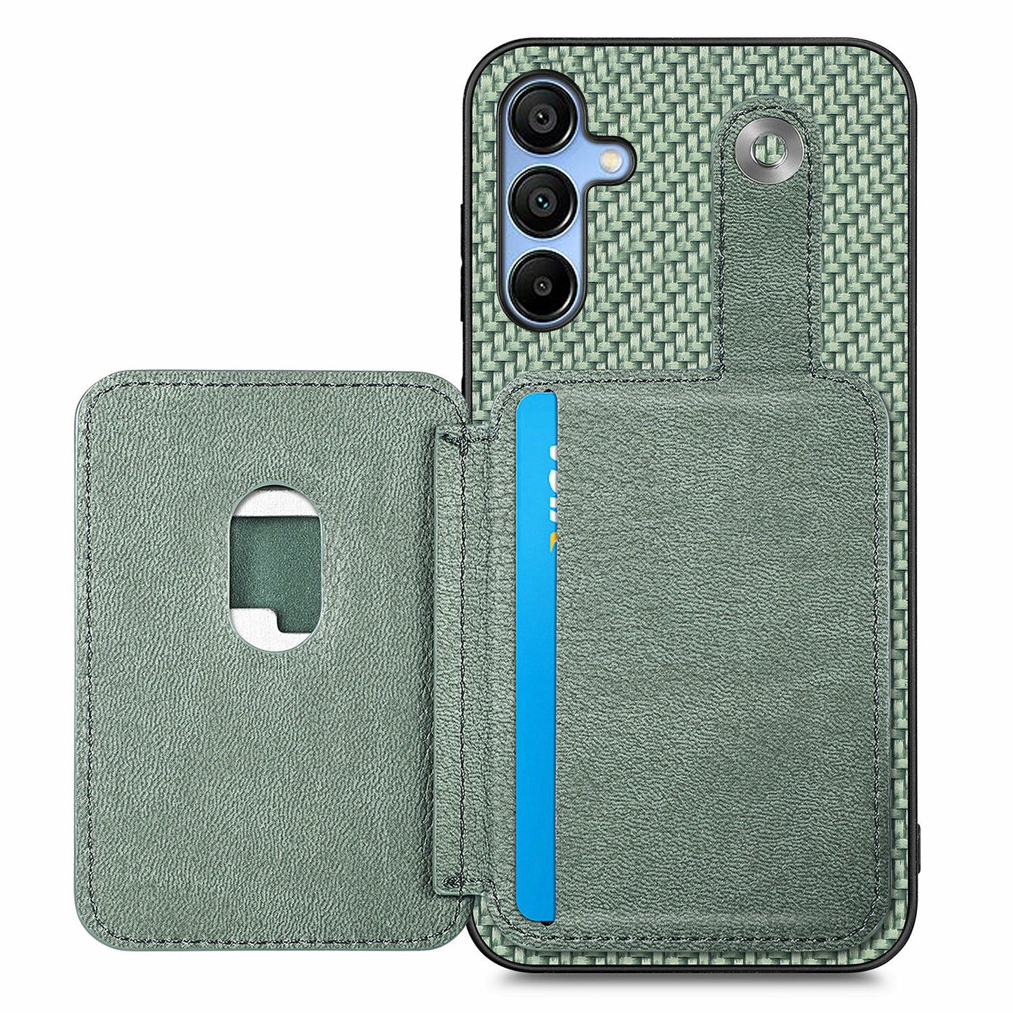 For Samsung Galaxy A16 4G / 5G Case Card Holder Leather+PC+TPU Phone Cover with Card Knife - Green