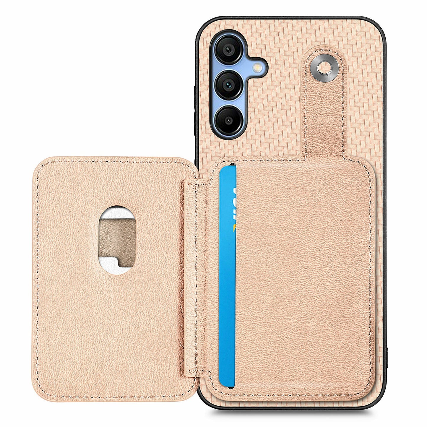 For Samsung Galaxy A16 4G / 5G Case Card Holder Leather+PC+TPU Phone Cover with Card Knife - Khaki