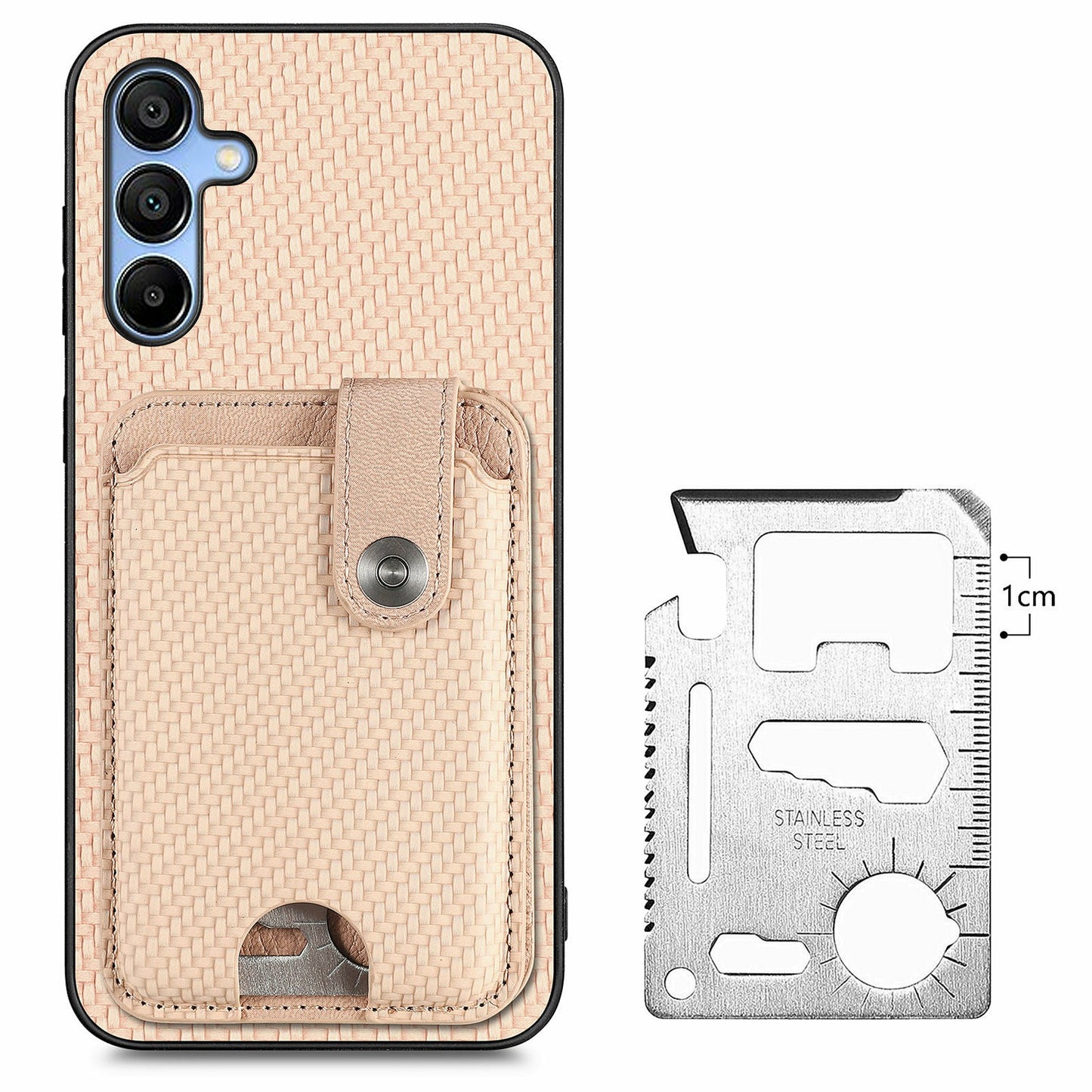 For Samsung Galaxy A16 4G / 5G Case Card Holder Leather+PC+TPU Phone Cover with Card Knife - Khaki