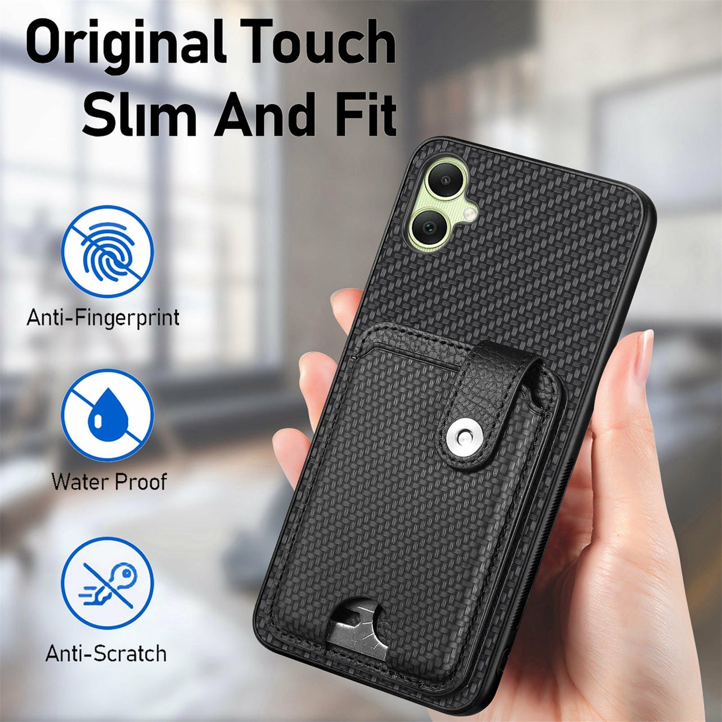 For Samsung Galaxy A06 Case Card Holder Leather+PC+TPU Phone Cover with Card Knife - Black