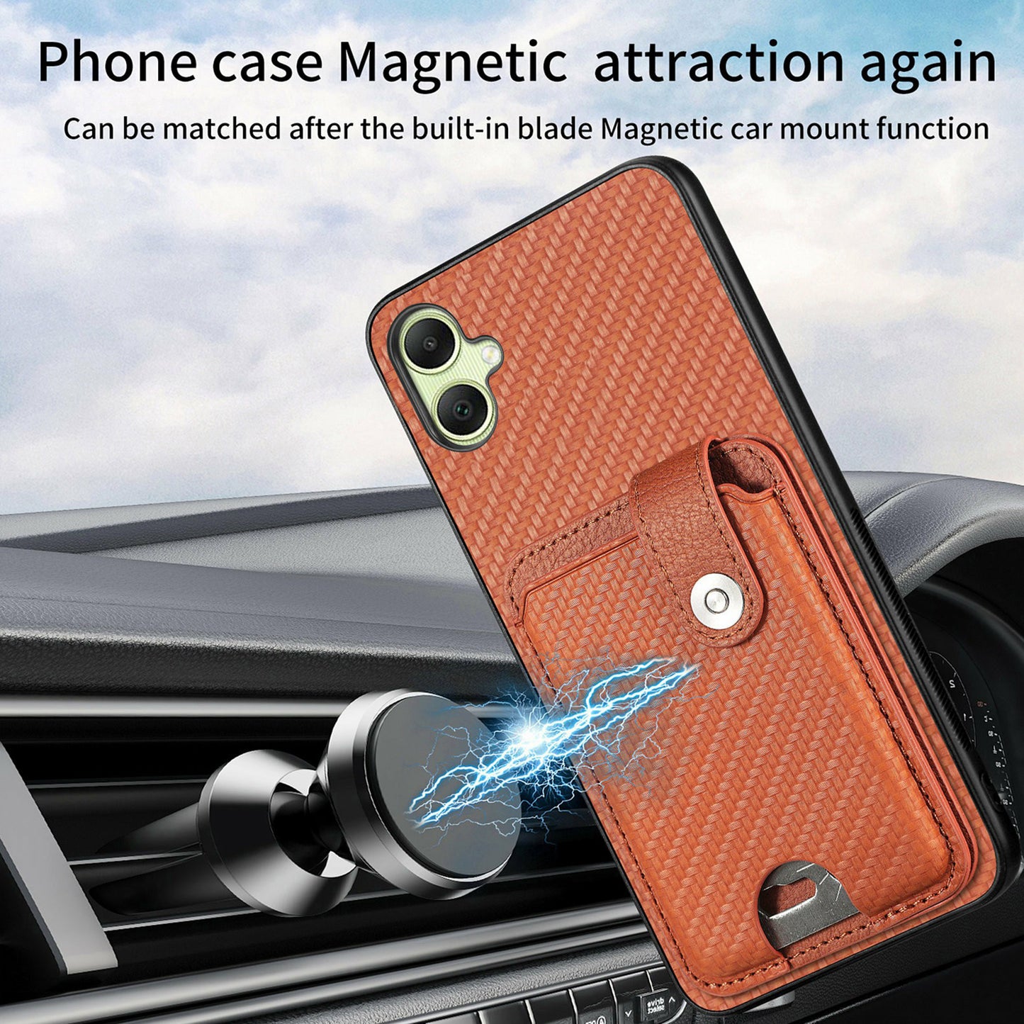 For Samsung Galaxy A06 Case Card Holder Leather+PC+TPU Phone Cover with Card Knife - Black